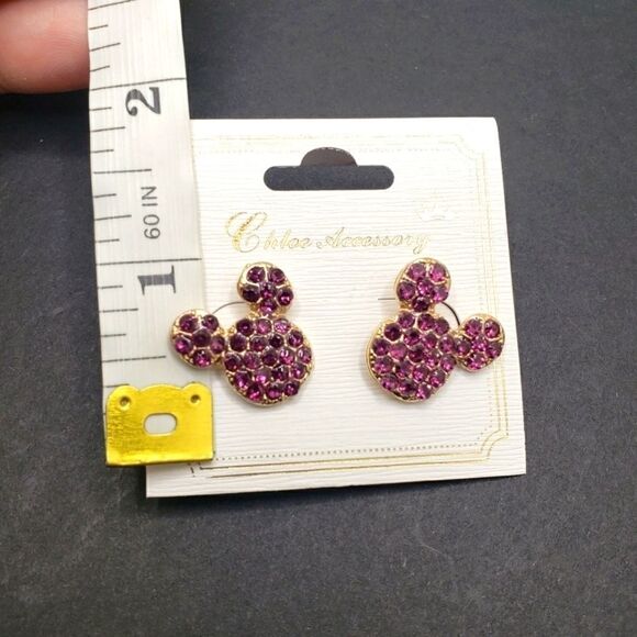 magenta color stud Mickey mouse earrings - Picture 1 of 3